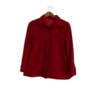 Vtg Cottage Taylor Wool Shacket XS Red Retro Cabincore Button Down Shirt Holiday